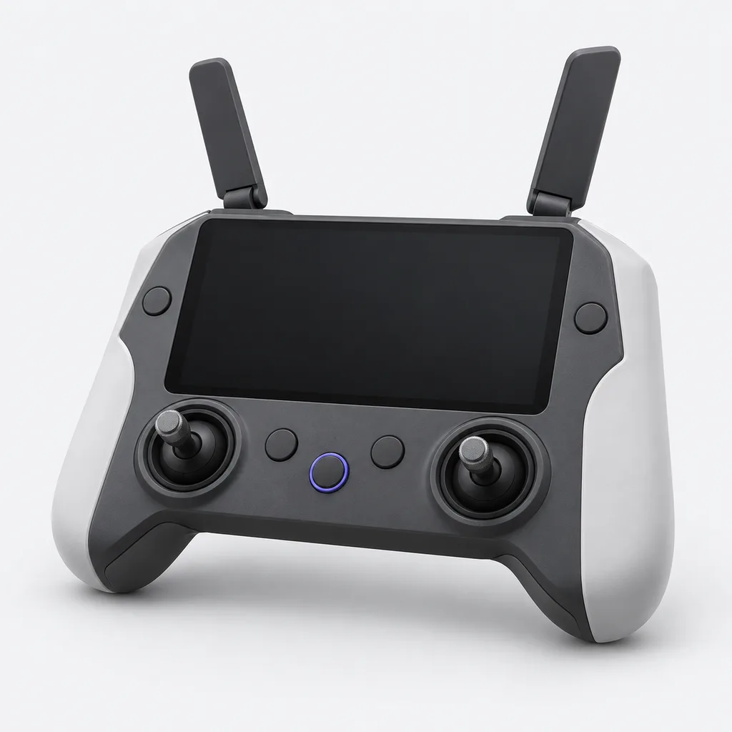Illustration of a generic drone remote controller with a built-in screen, not a specific model