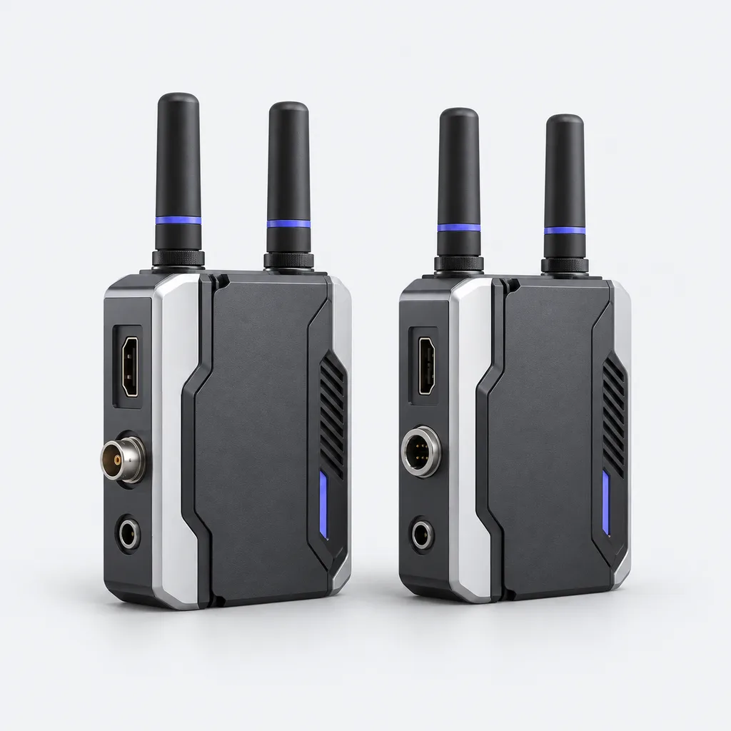 Illustration of a generic wireless video transmitter and receiver, not a specific model