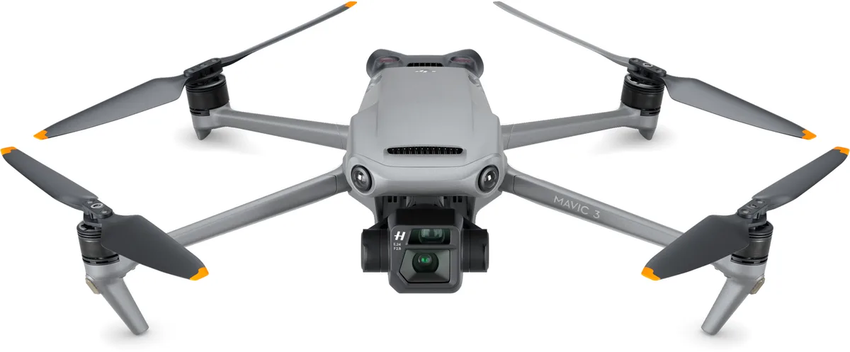 DJI Mavic 3 drone with propellers unfolded, front view